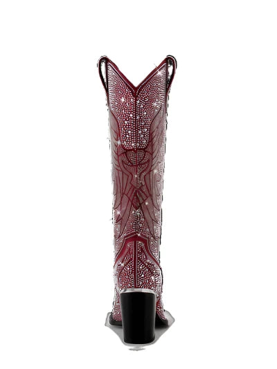 Crystal Rhinestones Bling Buckle Square High Heel Knee High Boots