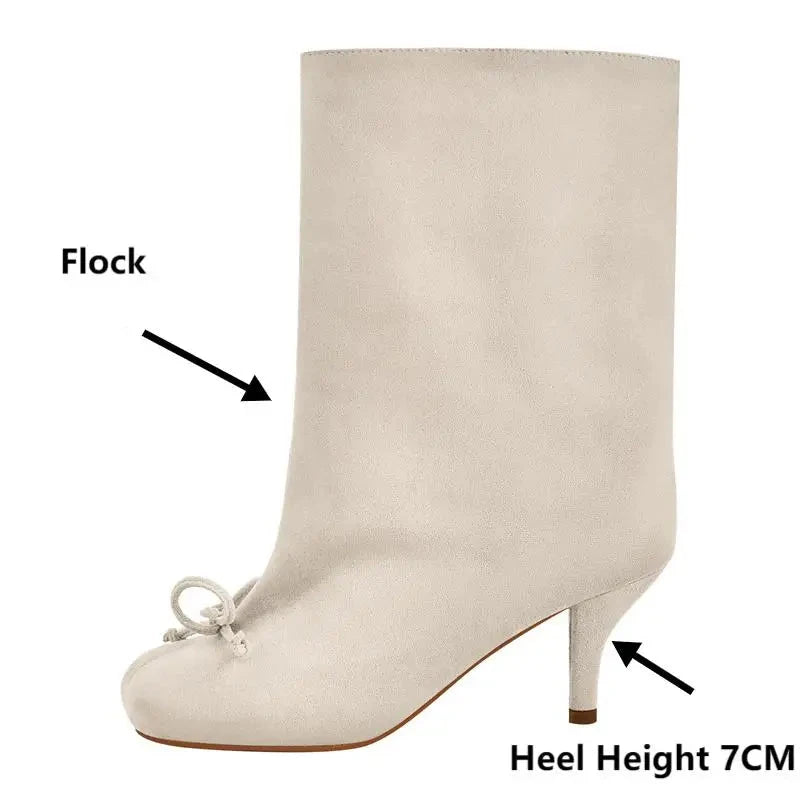 Butterfly-knot Square Toe Kitten Heel Thin Heel Ankle Boots