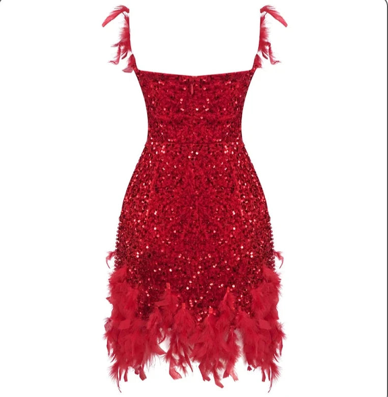 Strapless Sleeveless Feather Sequins Prom Short Evening Mini Dress