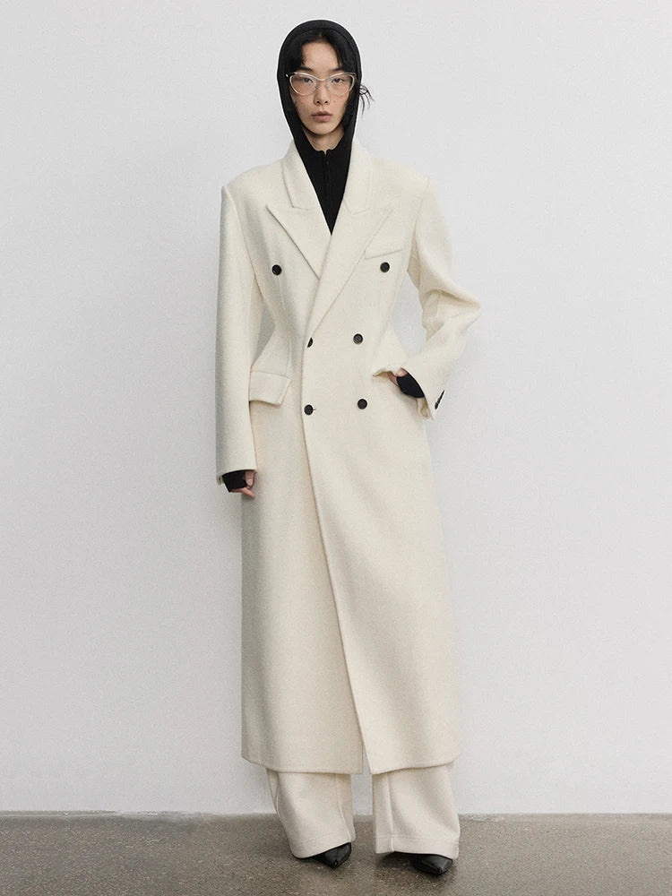 Lapel Caller Slim Wide Seam Pressed Thread Woollen Maxi Overcoat