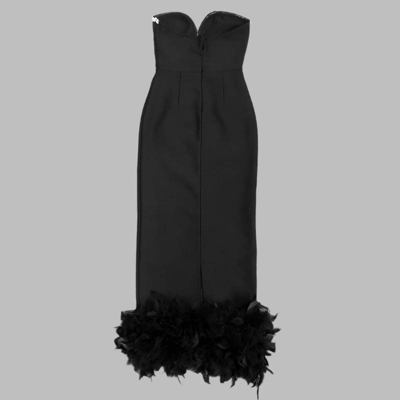 Off Shoulder Strapless Feathers Long Bandage Maxi Dress