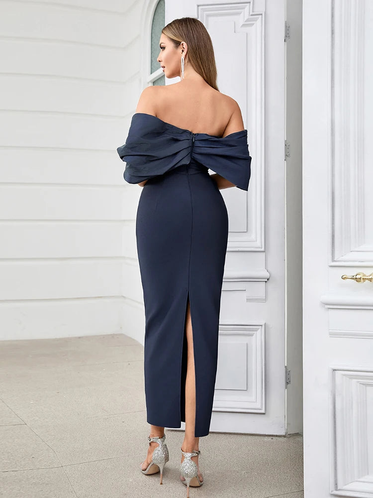 Off Shoulder Slash Neck Patchwork Maxi Bandage Dress