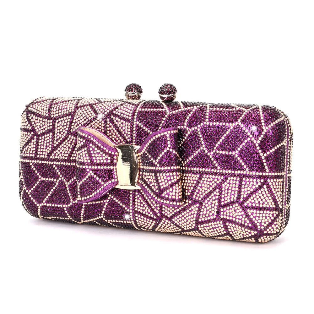 Bow Decor Diamond Crystal Stone Toted Evening Clutch Bag