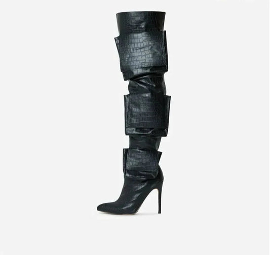 Pocket Pointed Toe Thigh High Heels Over The Knee Boots