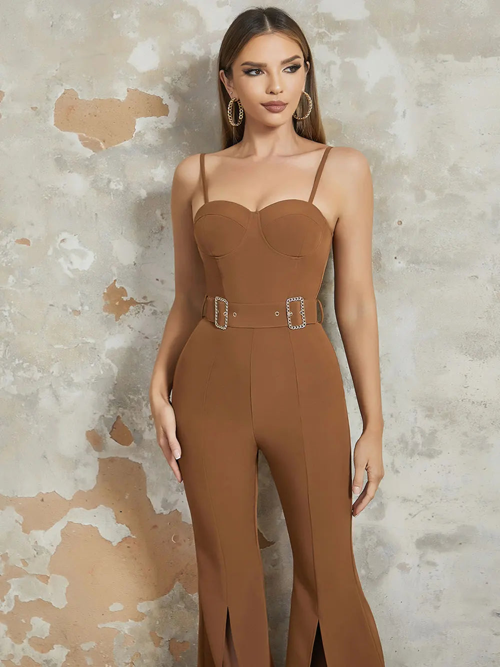 Loudspeaker Spaghetti Strap Sleeveless Belt Backless Flare Jumpsuit