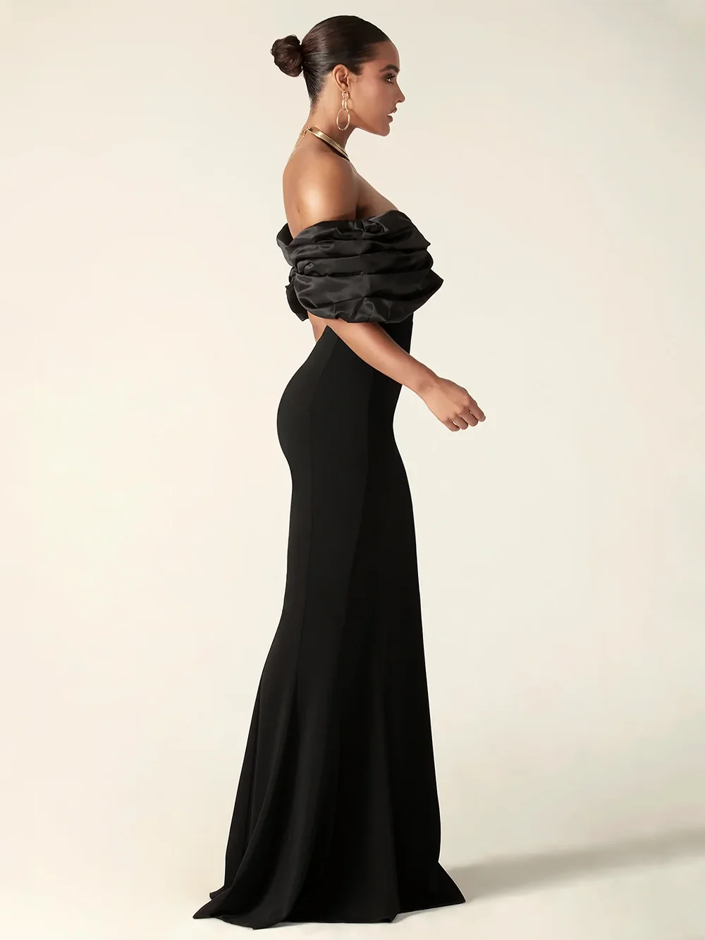 Satin Off Shoulder Formal With Side Split Gowns Prom Maxi Dress