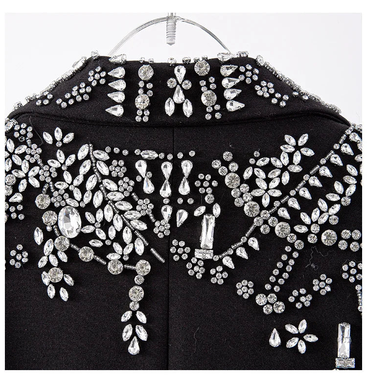 Irregular Rhinestone Single Button Feather Spliced Sleeve Blazer