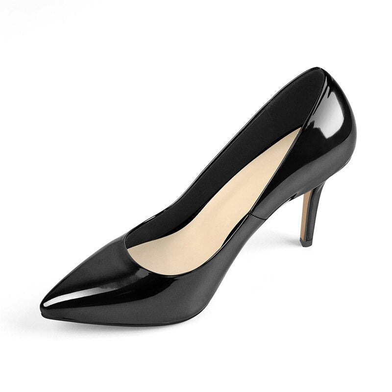 Pumps Pointed Toe Slip-On Thin Heels Patent Leather Shoes