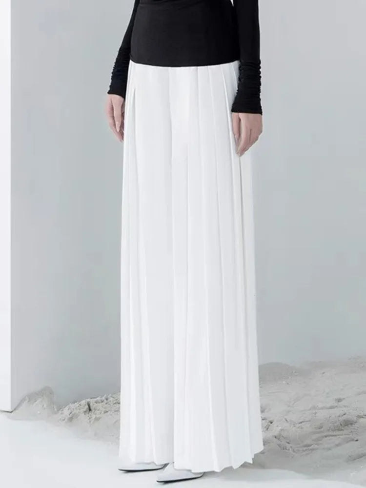 Knitted Stretch Skew Collar Contrast Colour Waist Top Loose Pleated Trouser Set