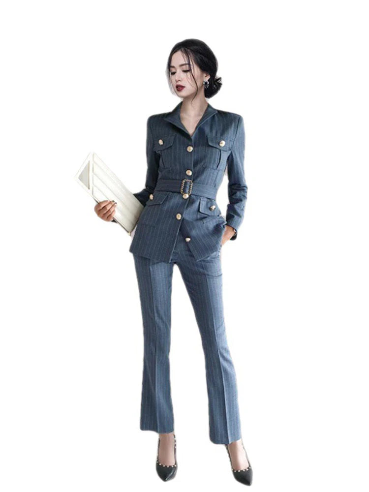 Single Breasted Long Sleeve Turn-down Collar Blazer Trousers Set