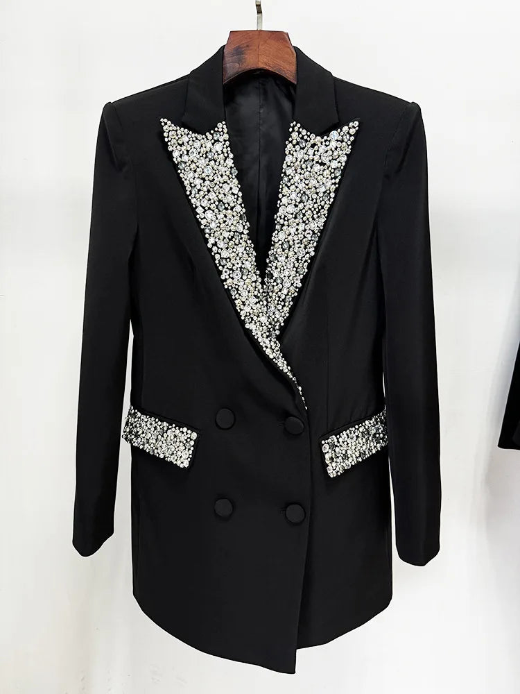 Beaded Nail Bead Diamond Decor Coallr Slim Suit Blazer Dress