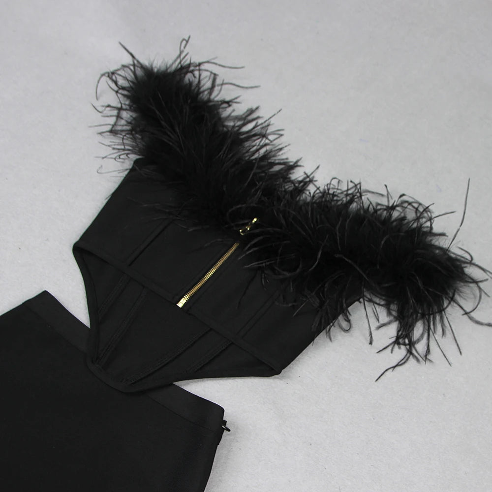 Off Feather Shoulders Sleeveless Bandage Top Maxi Skirt Set