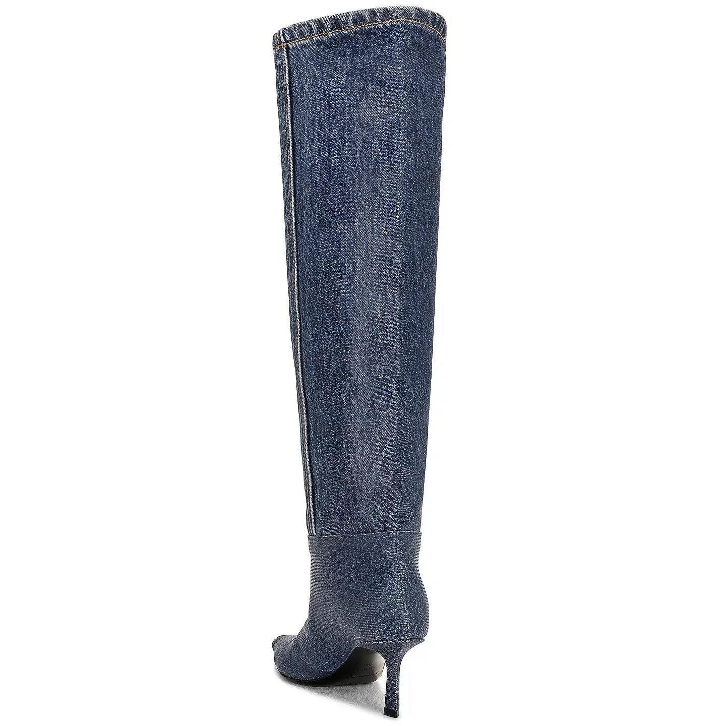 Denim Pointed Toe Tin Mid Heel Knee Boots