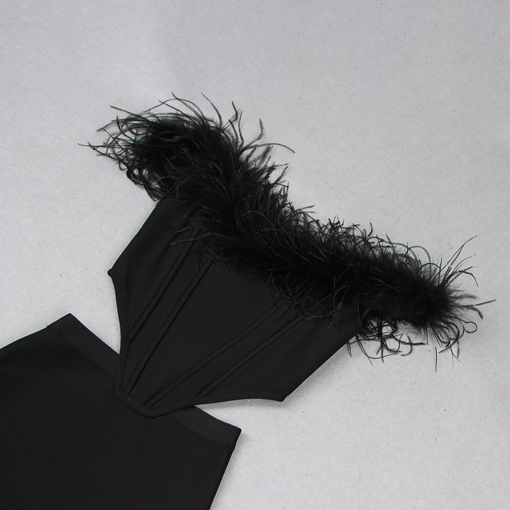 Off Feather Shoulders Sleeveless Bandage Top Maxi Skirt Set
