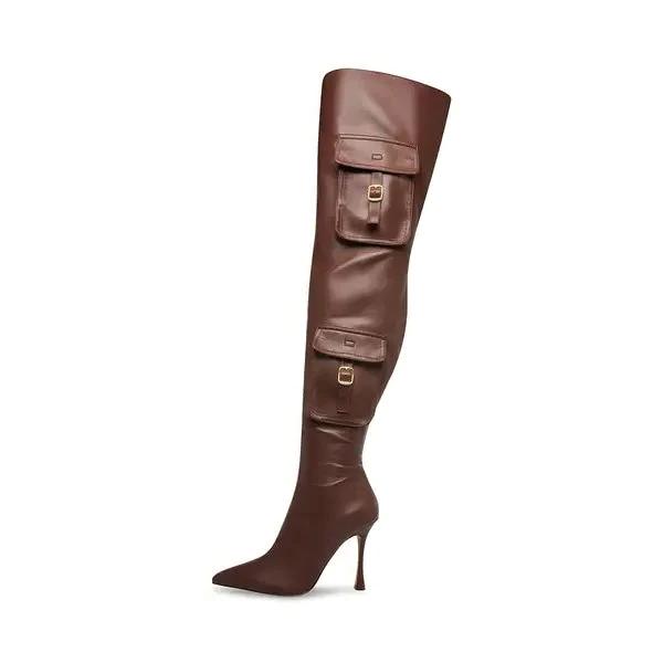 Soft Leather Pocket Pointed Toe Over The Knee Boots