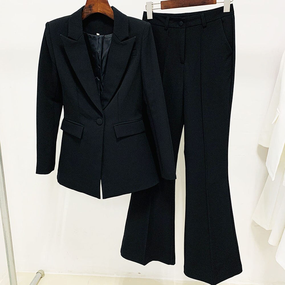Single Button Blazer & High Waist Trouser Set