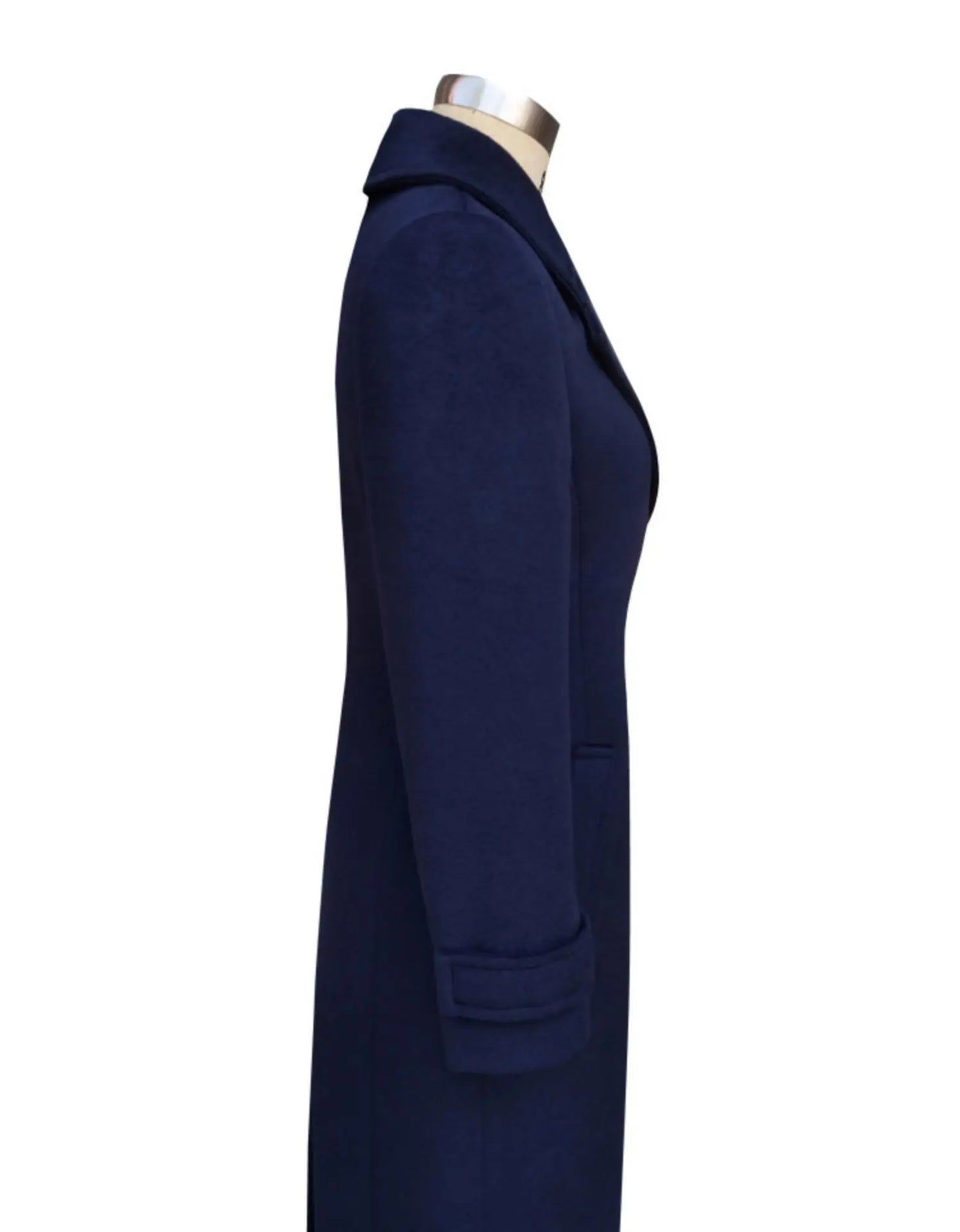 Lapel Slim Fit Covered Button Full Sleeve High Waist Woollen Maxi Overcoat