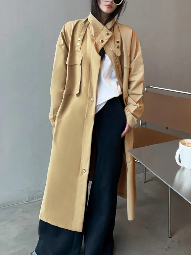 Long Sleeve Patchwork Single Breasted Loose Trench Coat