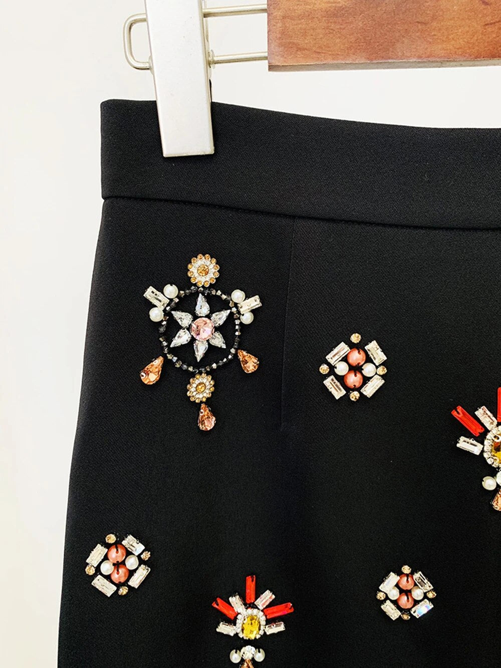 Colourful Diamond Bead Mini Top Back Zipped Mini Skirt Set