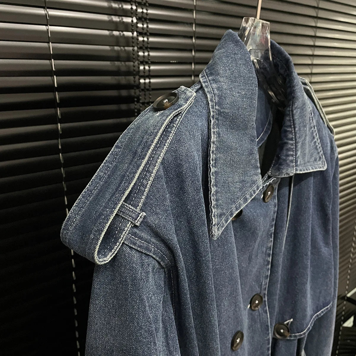 Belt Long Trendy Lapel Double Breasted Denim Coat