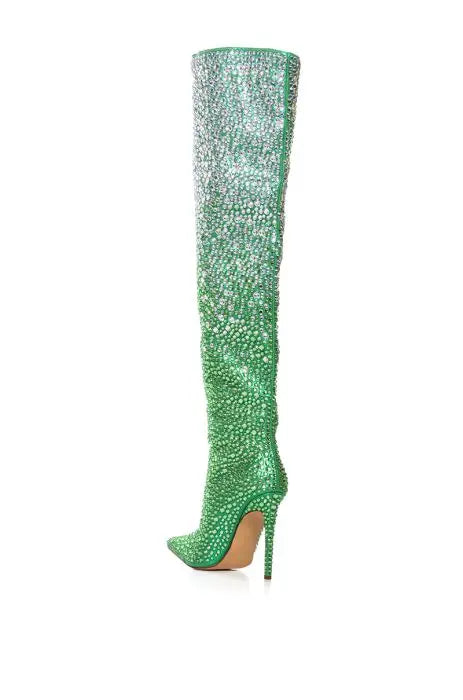 Rhinestone Studded Thin High Heel Crystal Over The Knee Boots