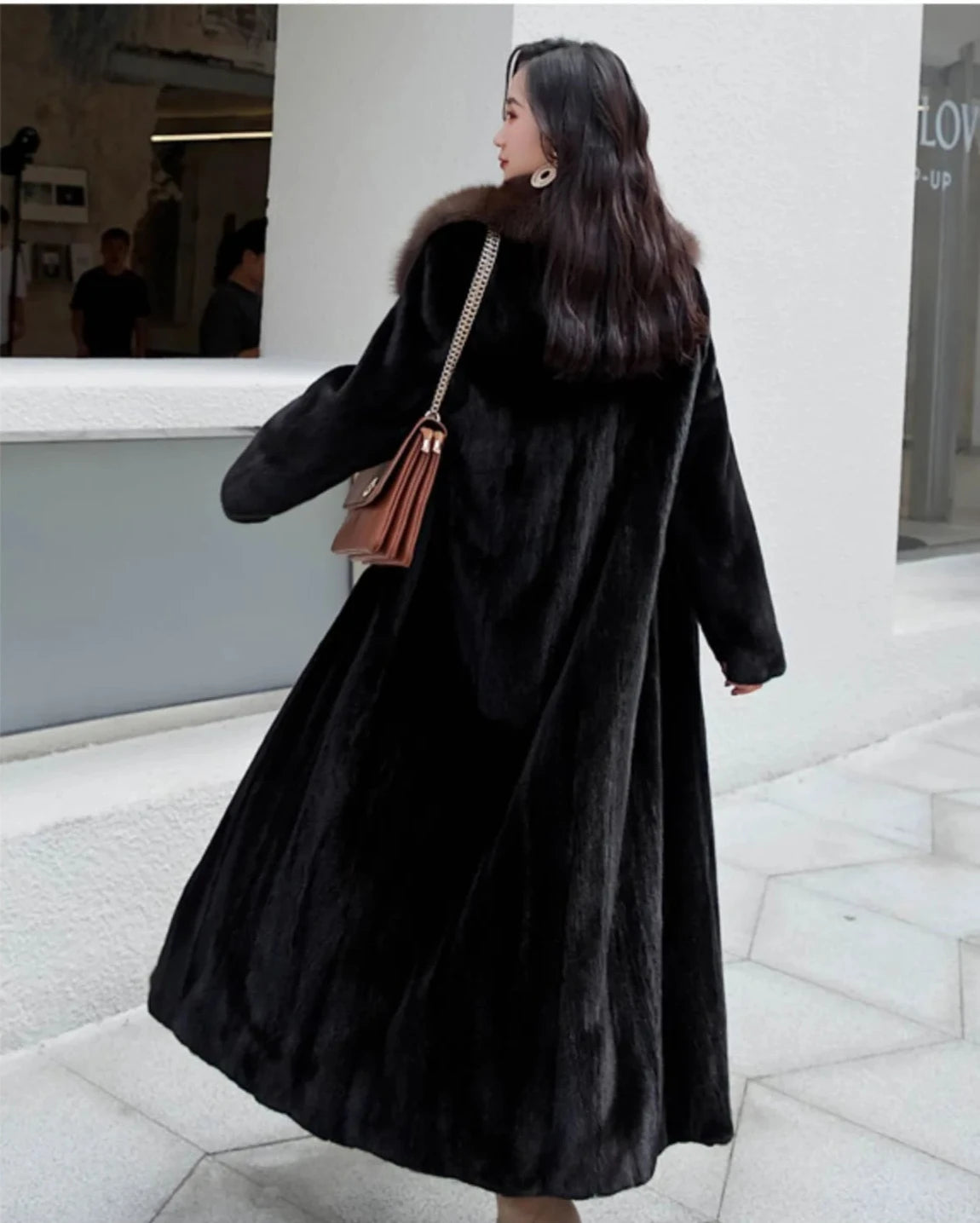 Fur Collar Loose Long Sleeves Thick Warm Mink Fur Overcoat