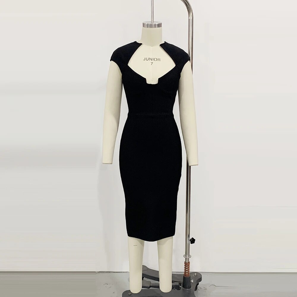 V-neck Short Sleeve Tight Mid Bandage Dress