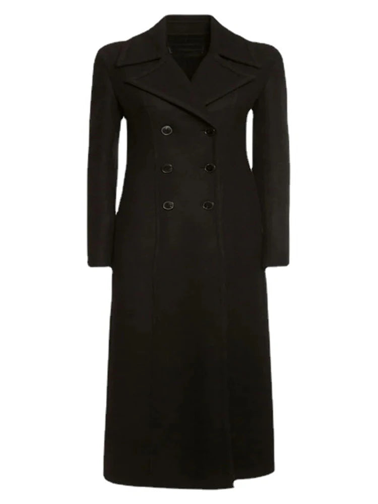 Turn-down Collar Double Breasted Long Sleeve Wool Blends Overcoat