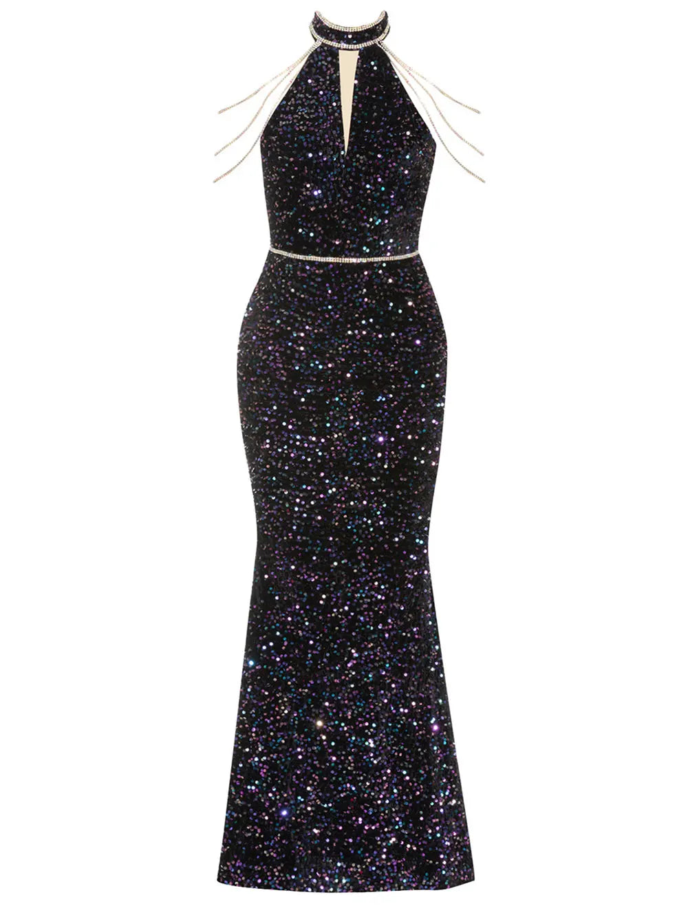 O-Neck Sleeveless Diamond Chain Shining Sequin maxi Dress