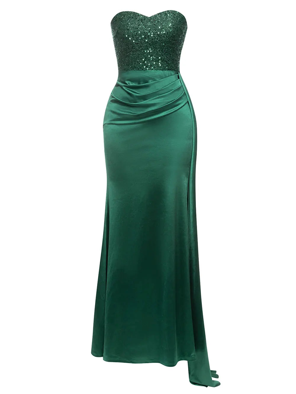 Strapless Sleeveless Sequins Decorated Satin Maxi Dress