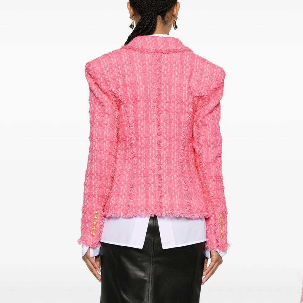 Spliced Button Lapel Long Sleeve Patchwork Tassel Vintage Jacket