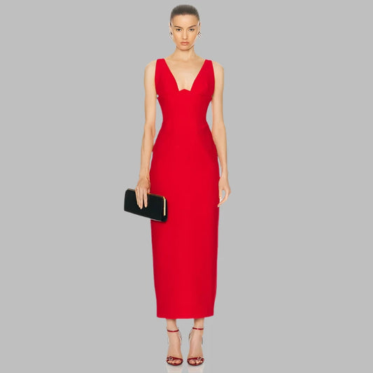 Deep V Neck Sleeveless Tight Maxi Bandage Dress