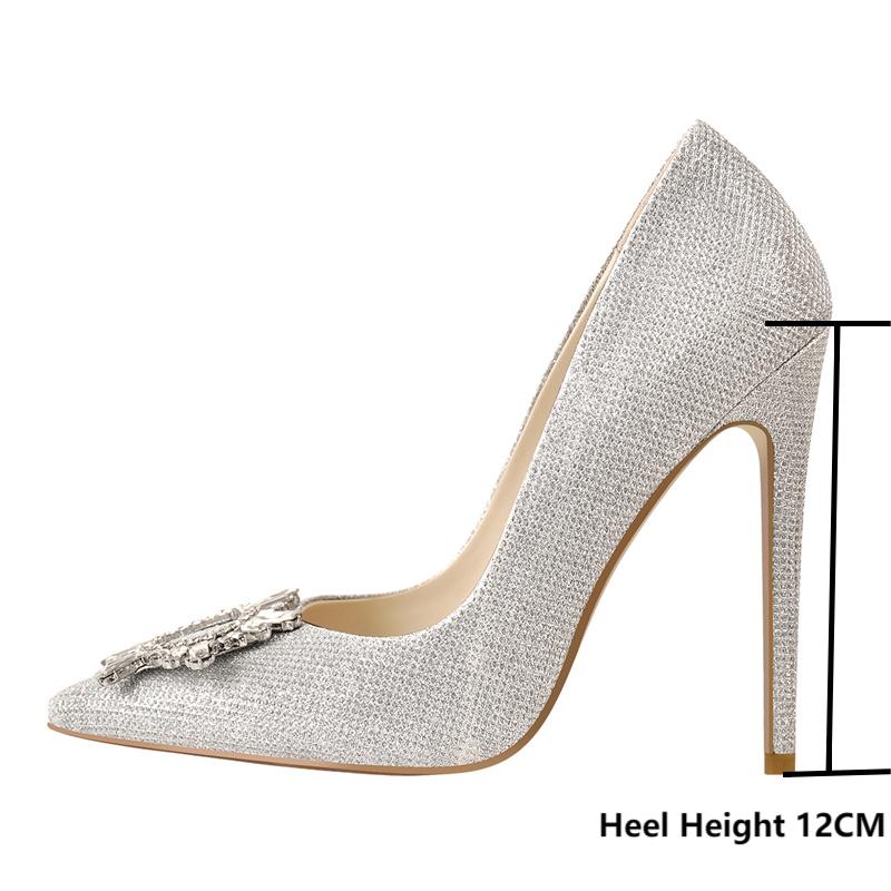 Pumps Silver Diamond Buckle Pointed Toe High Heels Shoes