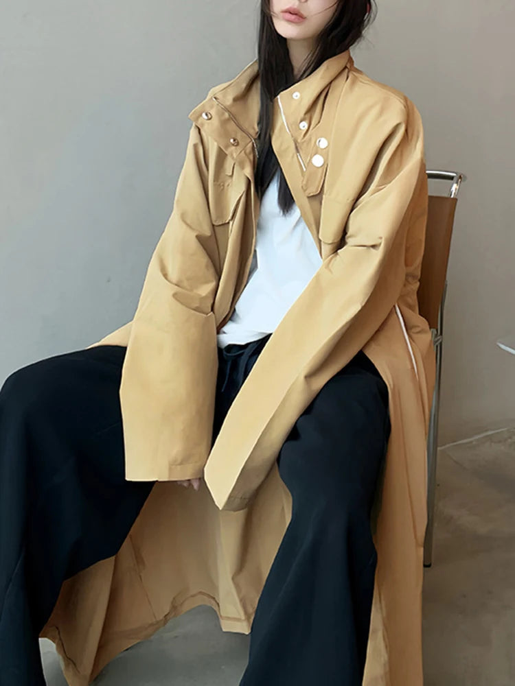 Long Sleeve Patchwork Single Breasted Loose Trench Coat