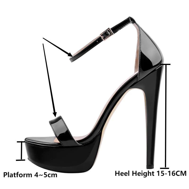 Peep Toe Platform Single Band Patent Leather Ankle Buckle Strap Sandals