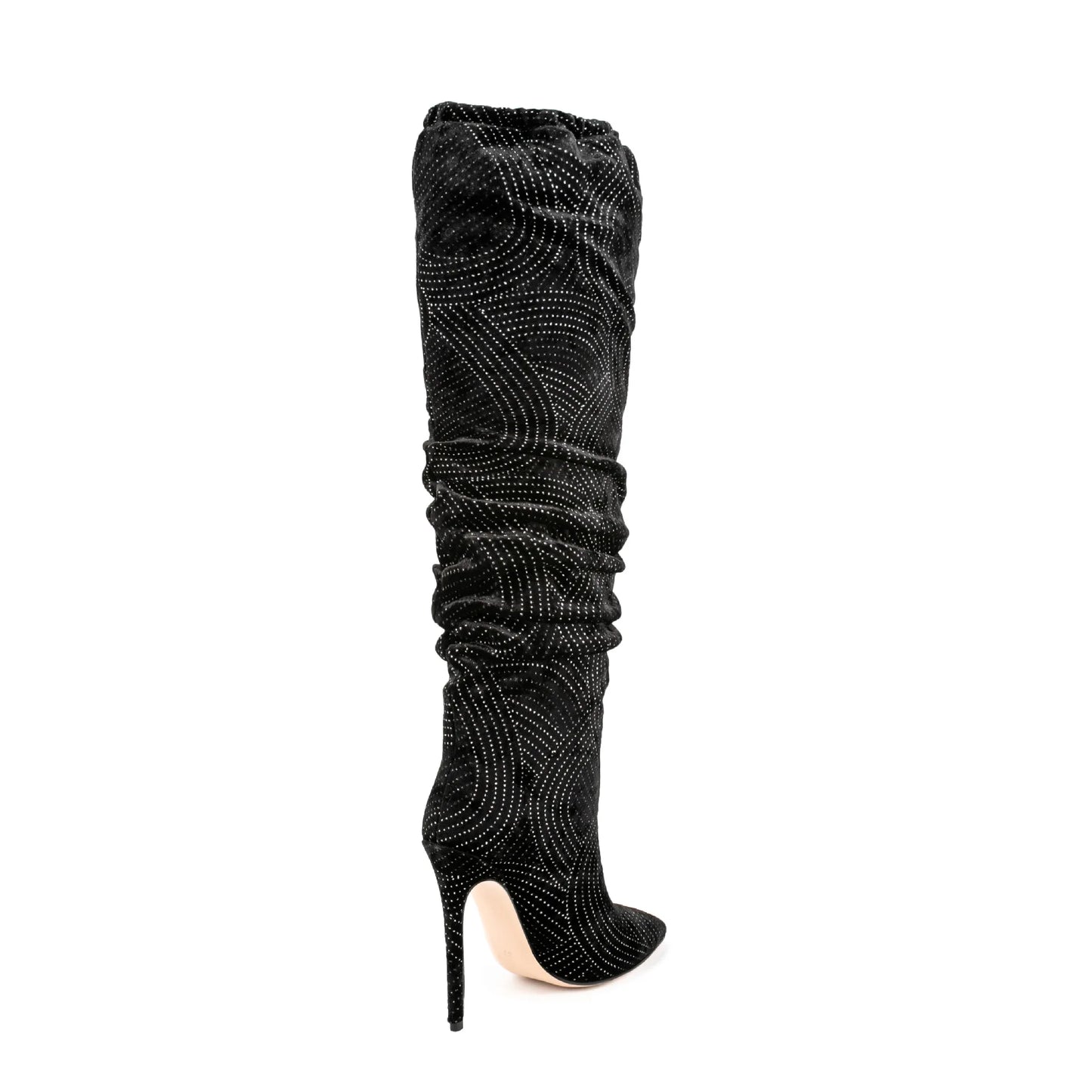 Pointed Toe Bling Crystal High Heel Knee High Boots