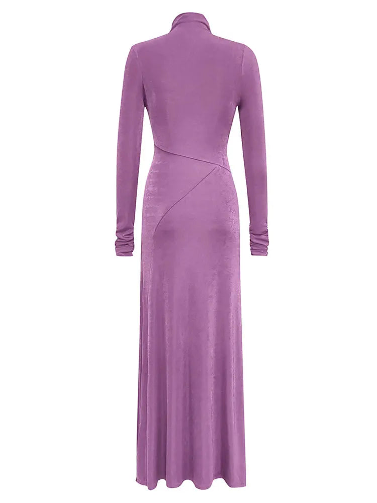 Turtleneck Long Sleeve Hollow Out Maxi Dress