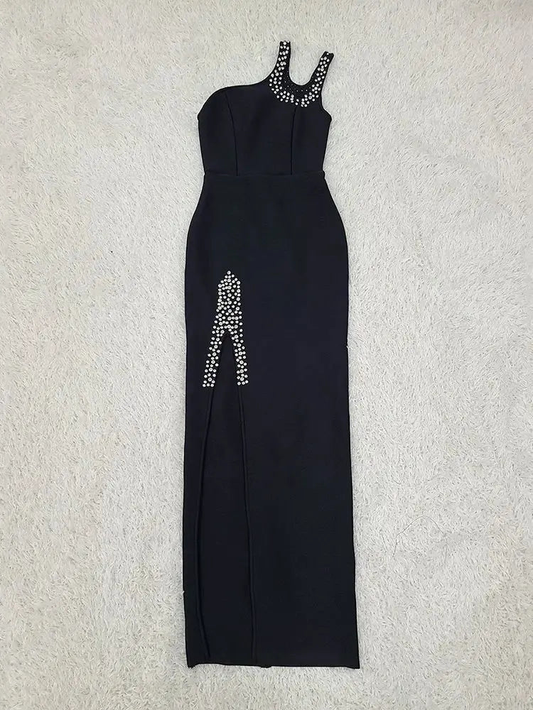 Open Back Diamond Tight One Side Split Bandage Maxi Dress