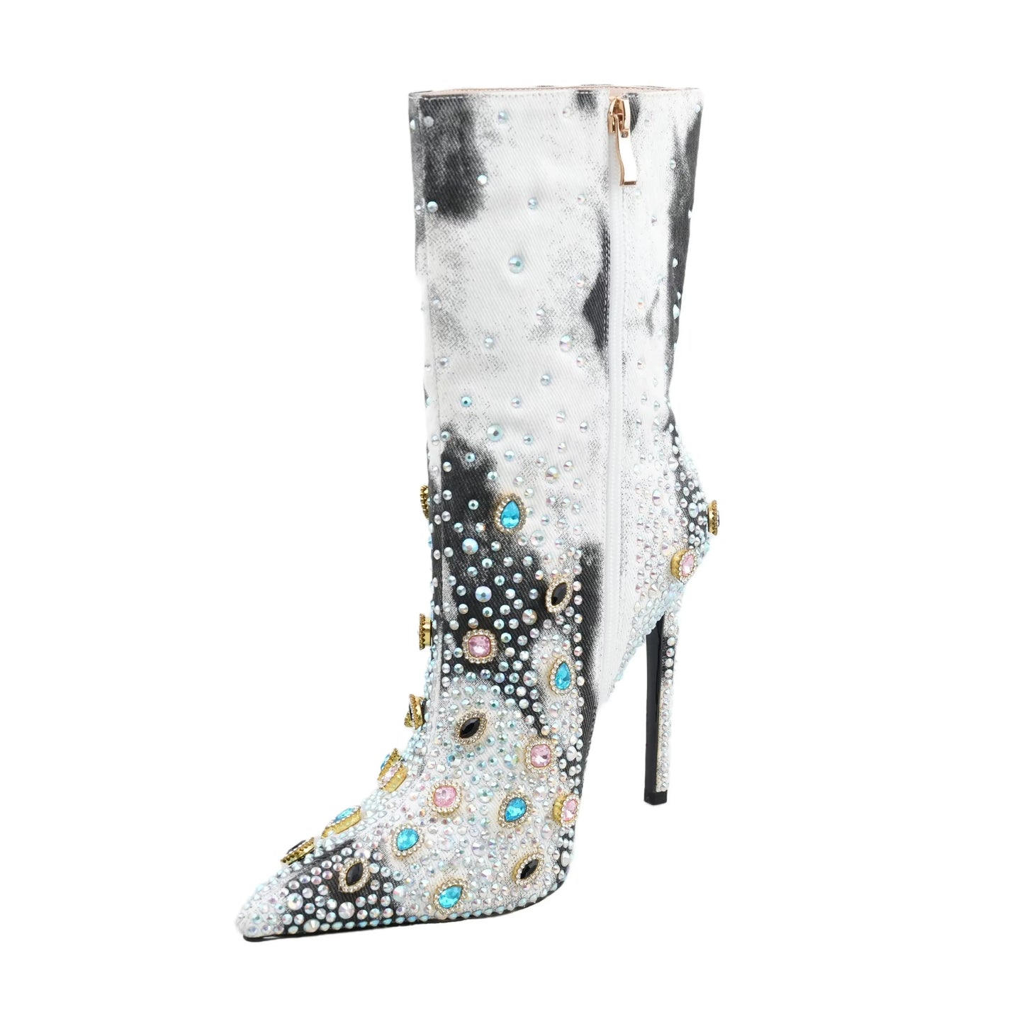 Banquet Pointed Shiny Rhinestones High Heel Ankle Boots