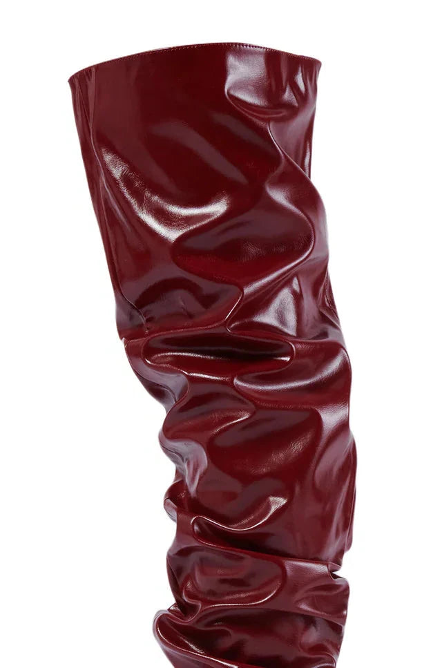 Pleated Patent Leather Pointed Toe Heels Pumps Over The Knee High Boots