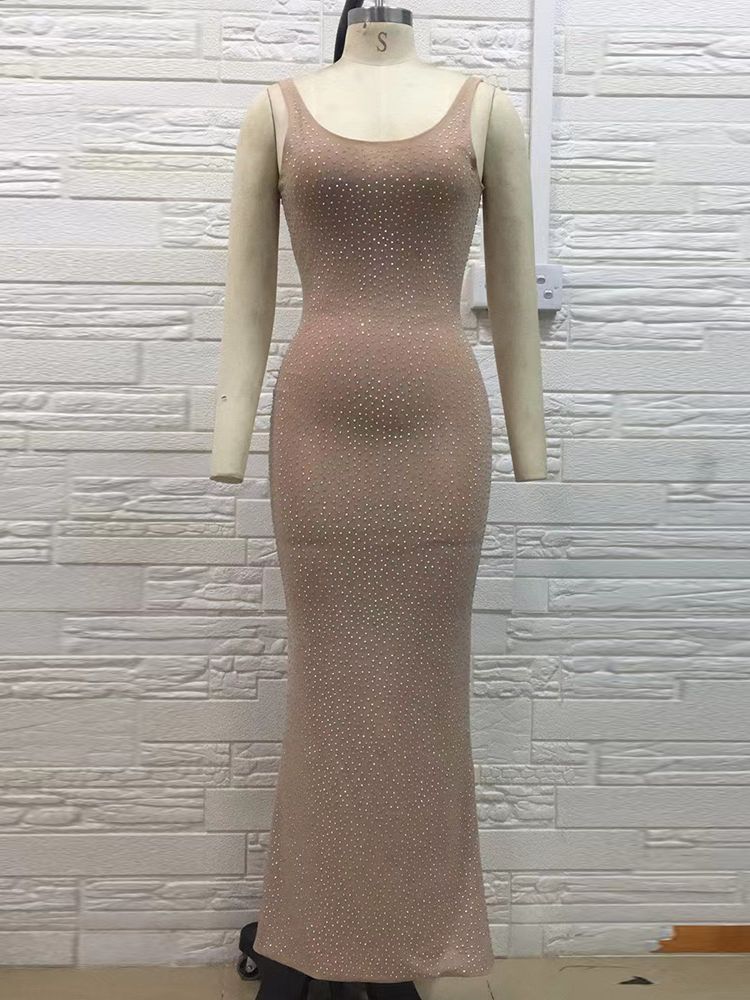 Tank Top Sleeveless Sparkling Diamond Backless Maxi Dress