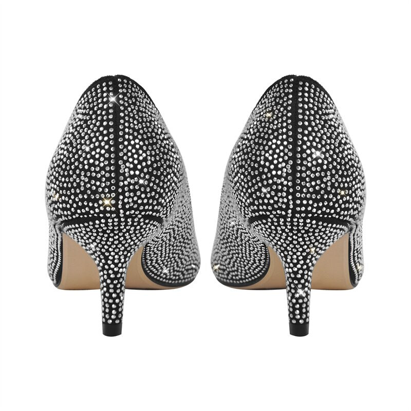Pointed Toe Slip On Rain Stone Thin High Heel Shoes