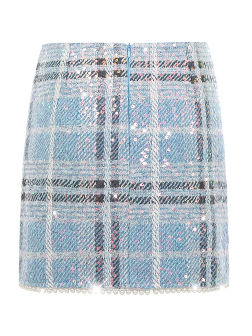 Sequined Pearl Plaid Tweed Single-Breasted Blazer & High Waist Mini Skirt Set
