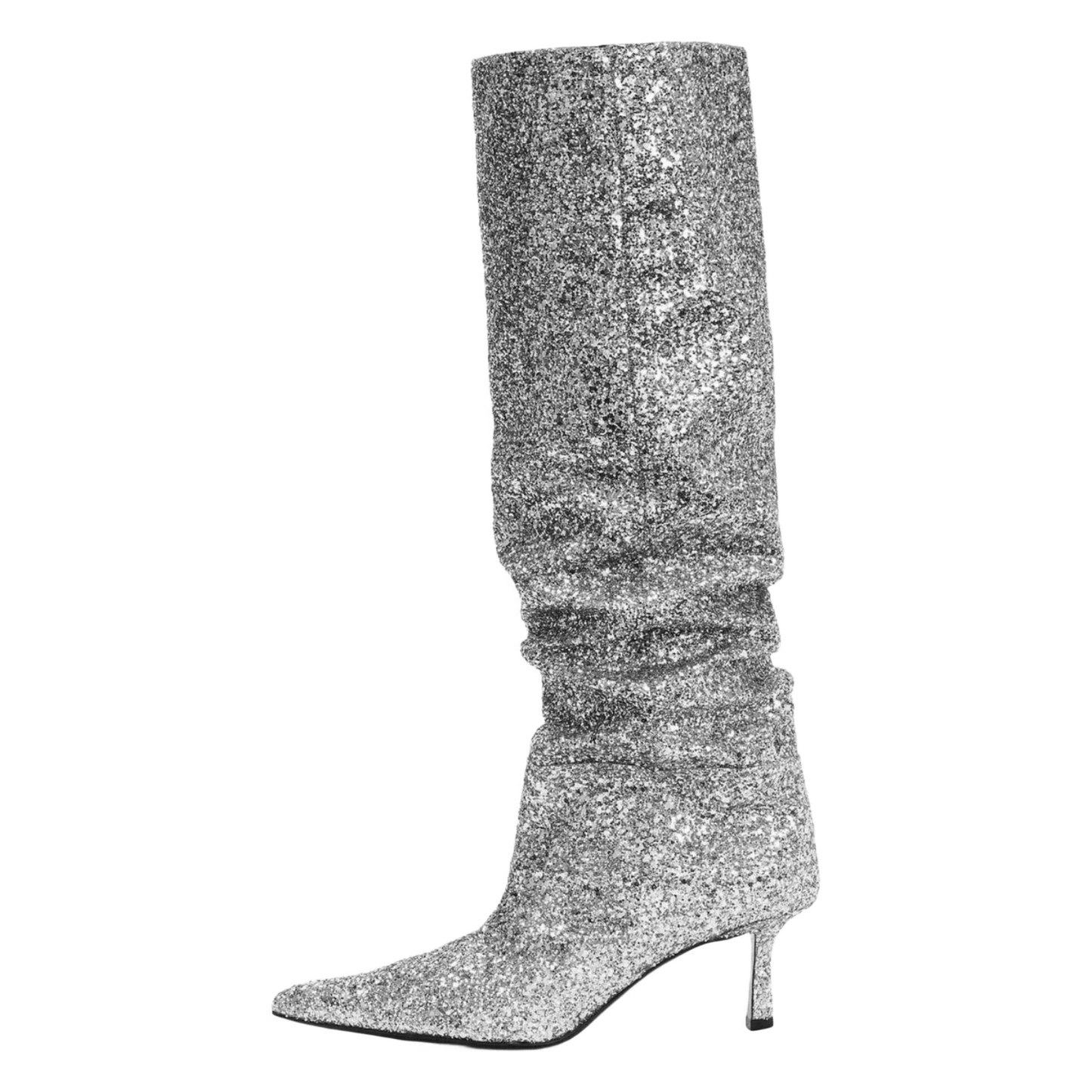 Denim Pointed Toe Tin Mid Heel Knee Boots