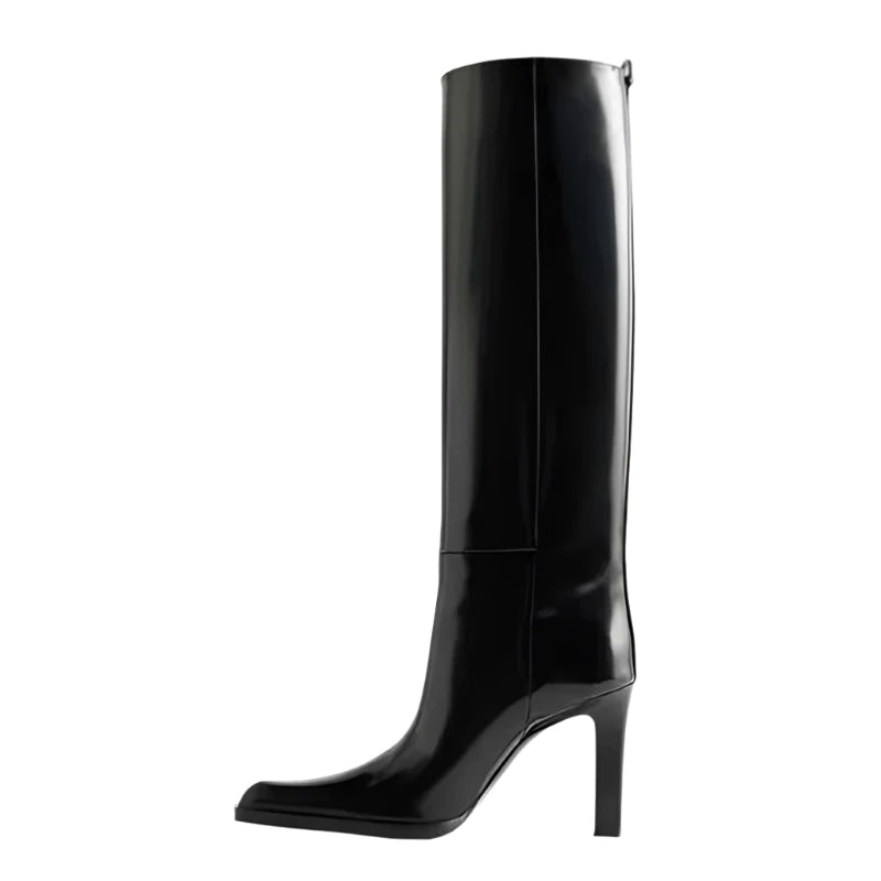 Patent Leather Pointed Toe High Heels Knee Hight Boots