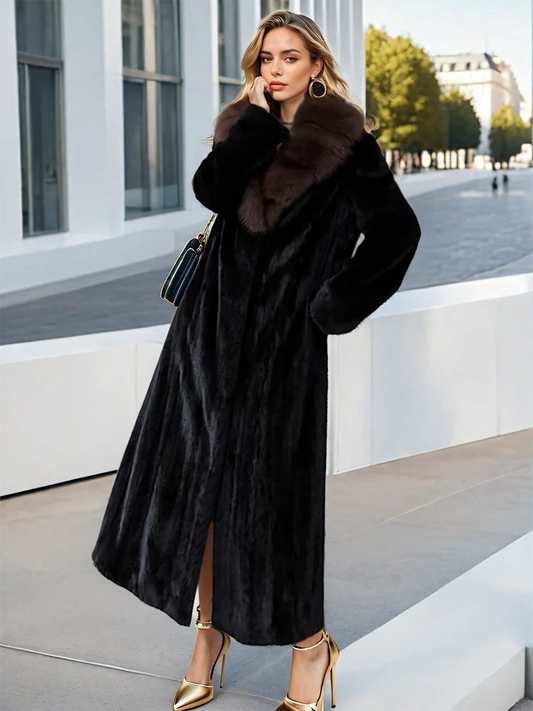 Fur Collar Loose Long Sleeves Thick Warm Mink Fur Overcoat