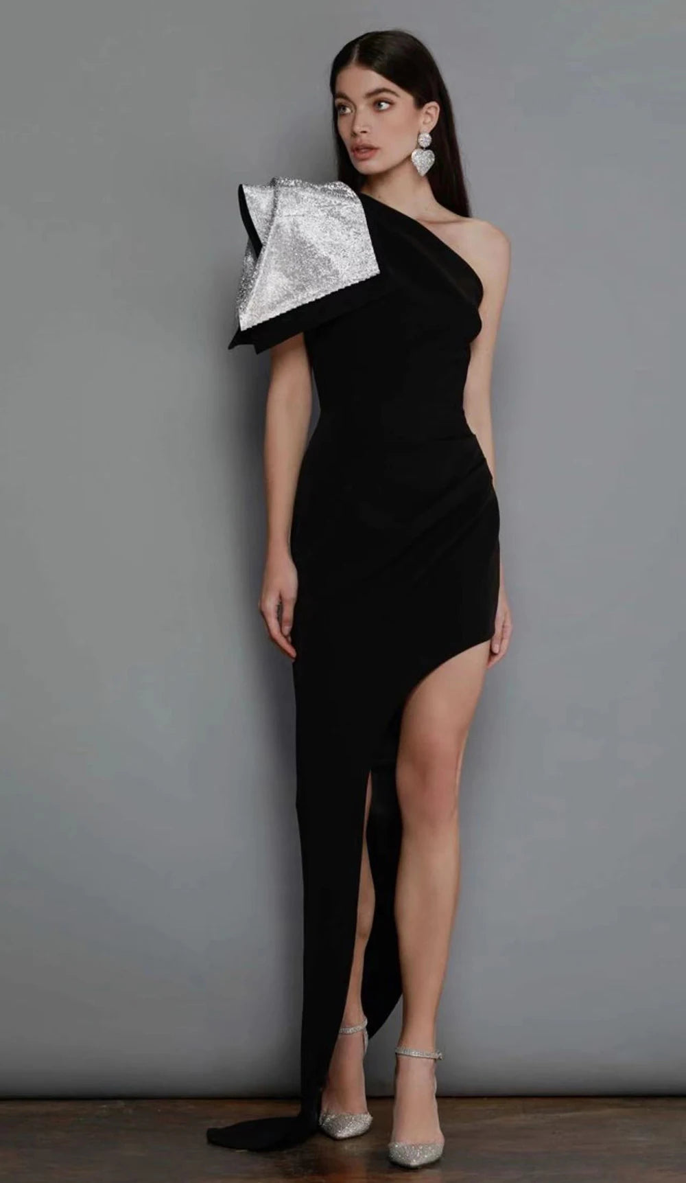One Shoulder Sleeveless Big Bow Tight Maxi Split Bandage Dress