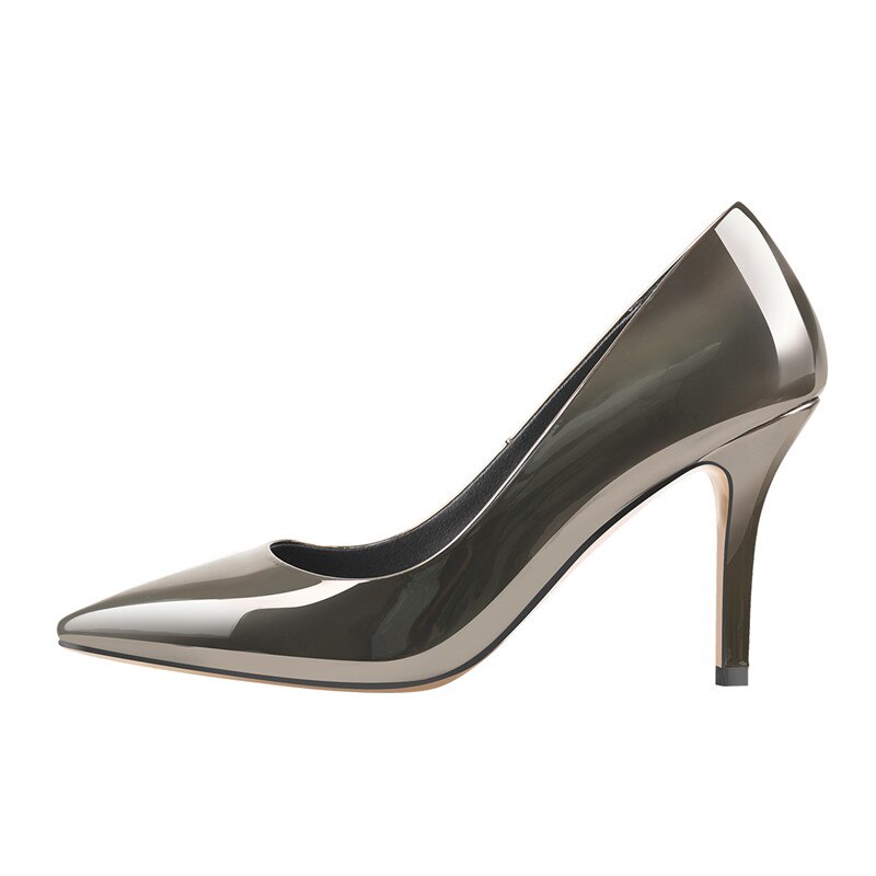 Pumps Pointed Toe Slip-On Thin Heels Patent Leather Shoes