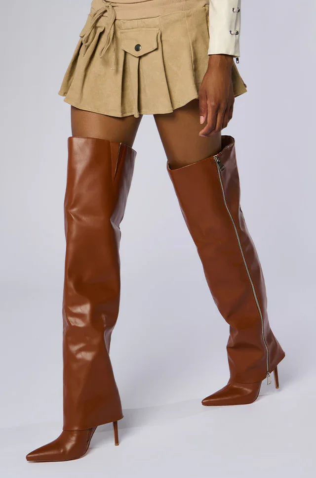 PU Leather Zipper Decor High Heel Over the Knee Boots