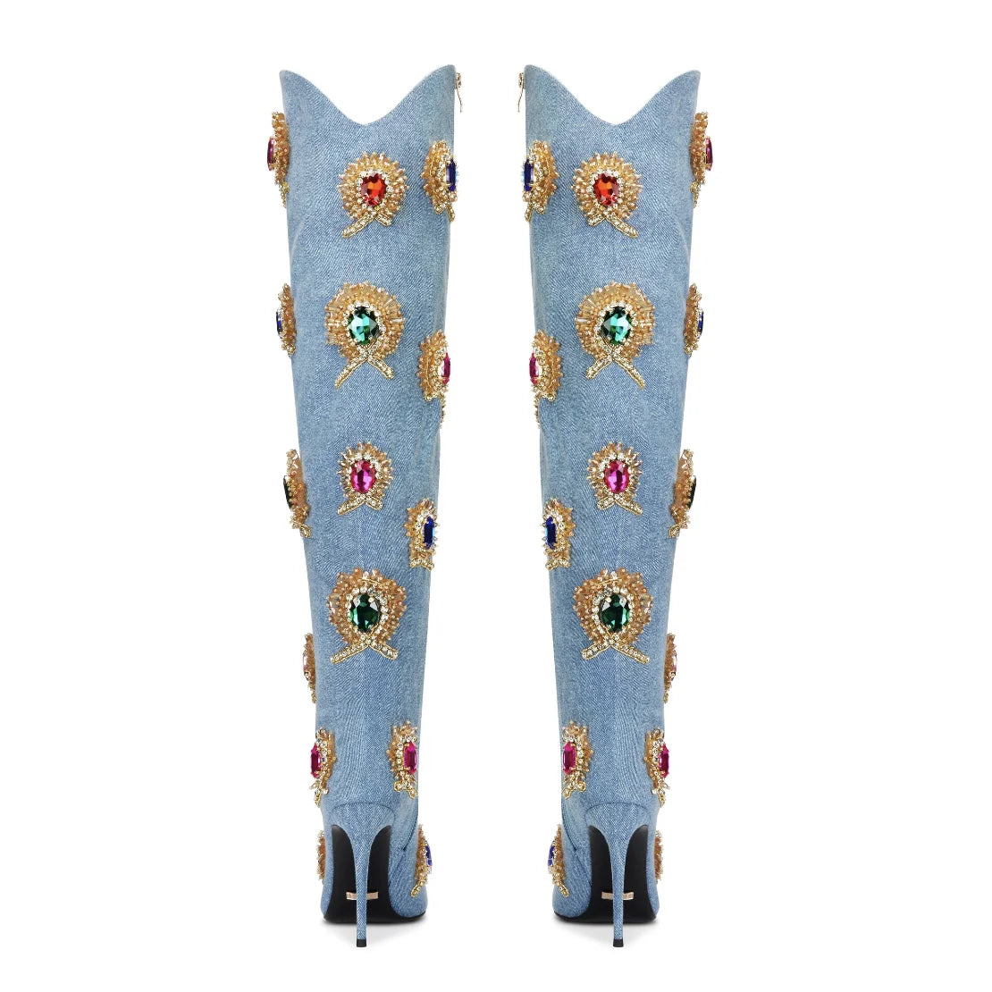 Colourful Flower Crystal Thin High Heel Over Knee Boots